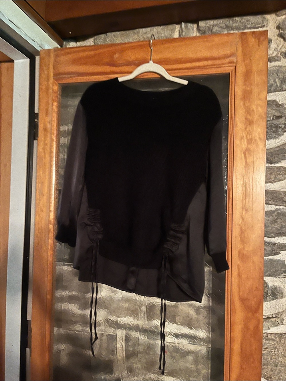 Women’s Black Crewneck Sweater with Drawstring Details